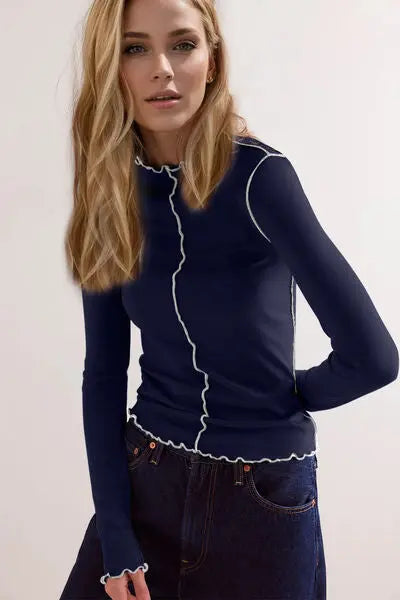 'Jedda' Ribbed Long Sleeve T-Shirt - Celes Fashion